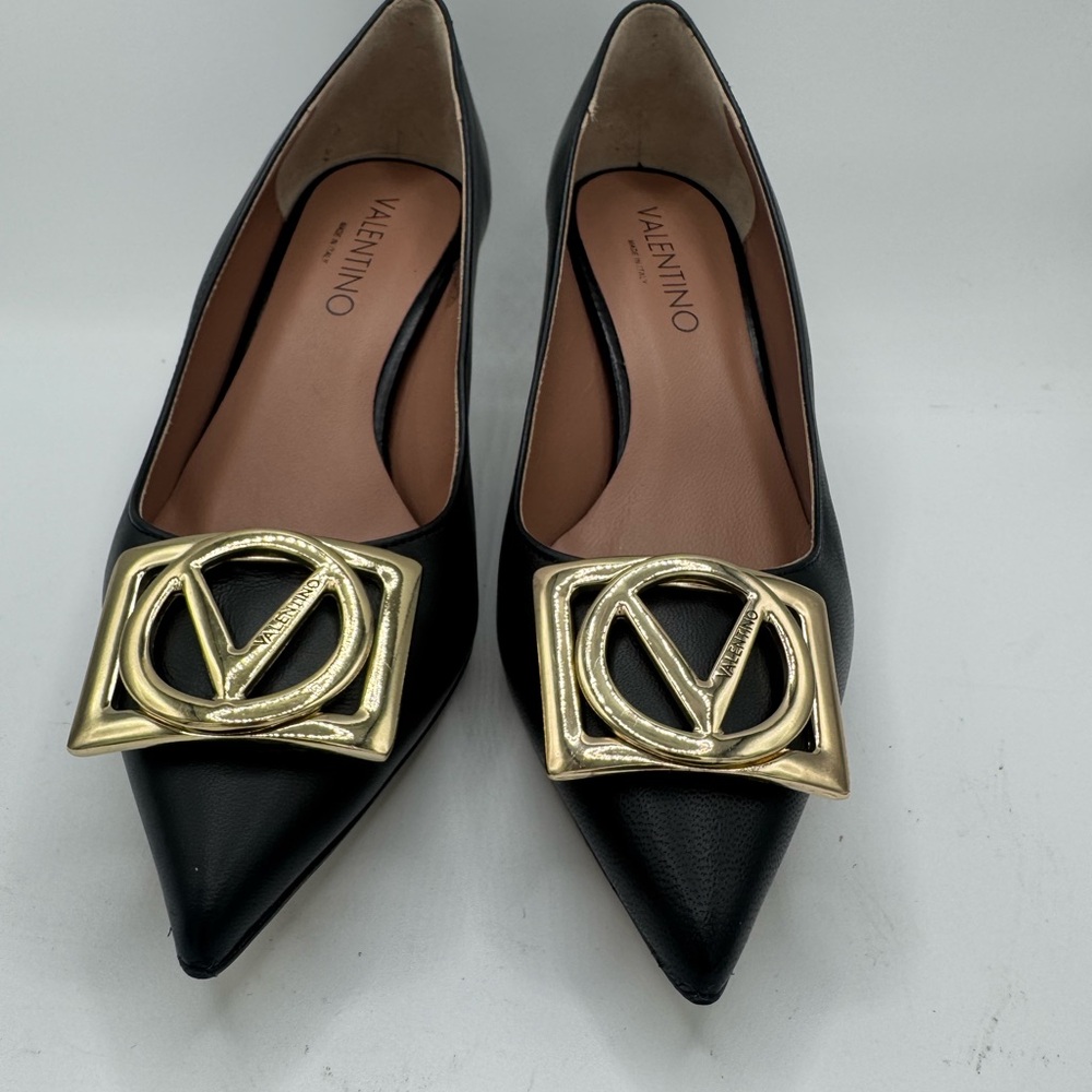 Valentino Black Kitten Heels with Gold Accents